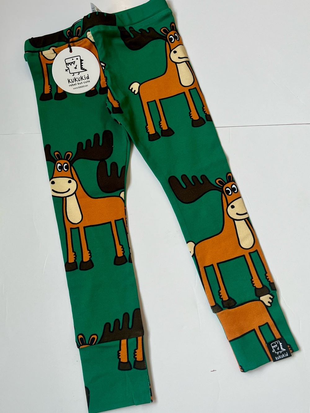 KUKUKID Green Moose Print Kids Leggings